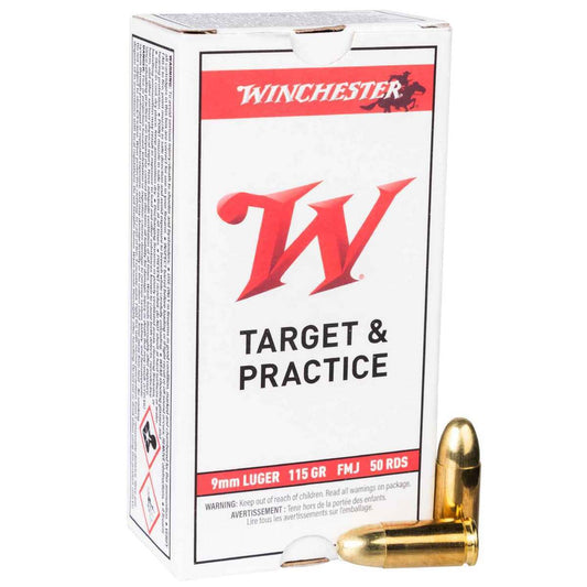 Box of 50 Rds- Winchester White Box USA Target & Practice 9mm Luger Ammo 115 Grain Full Metal Jacket